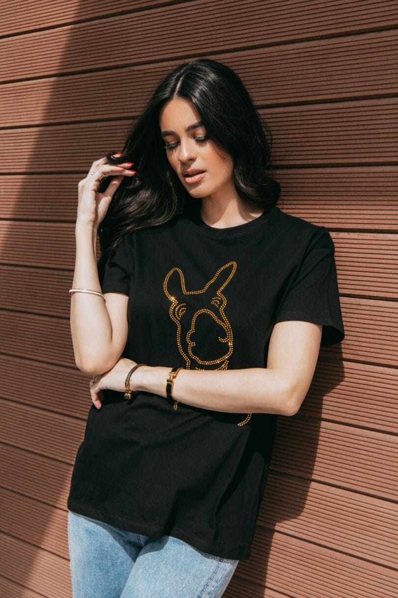 Donkey Love Gold STRASS Black T-Shirt 1716