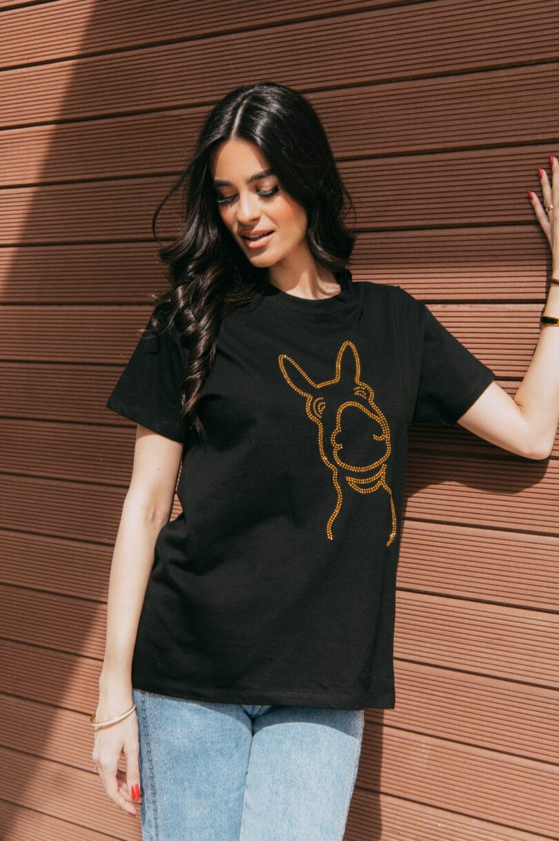 Donkey Love Gold STRASS Black T-Shirt 1716 – Image 2