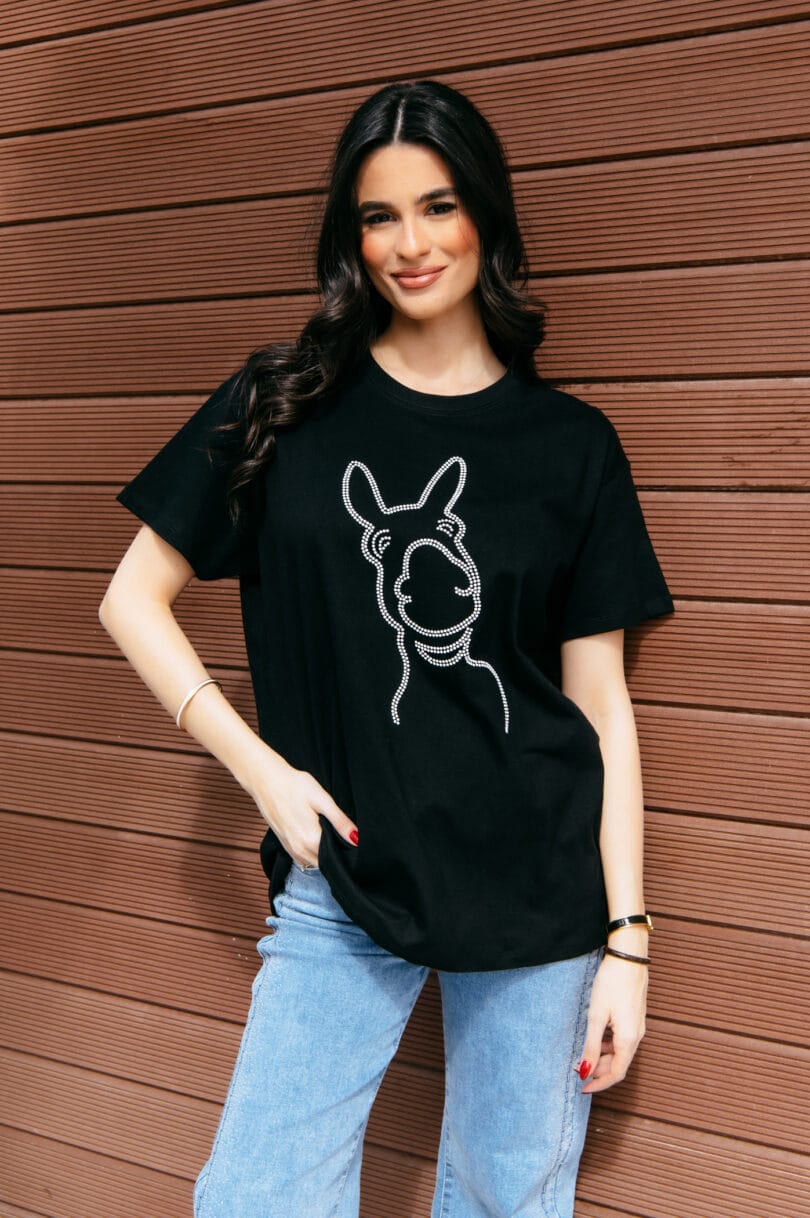 Donkey Love White STRASS Black T-Shirt 1715