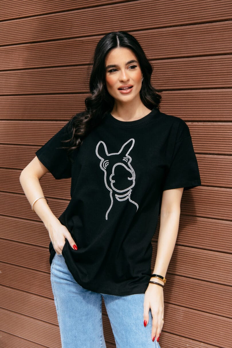 Donkey Love White STRASS Black T-Shirt 1715 – Image 2