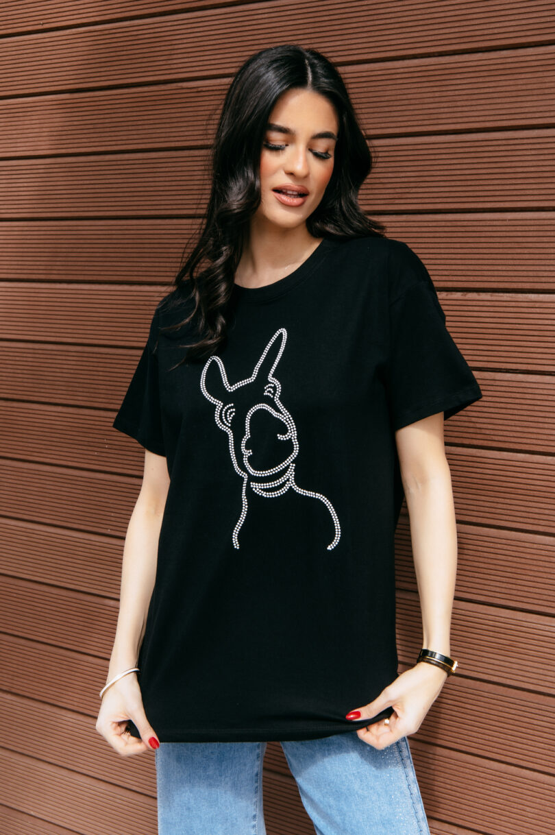 Donkey Love White STRASS Black T-Shirt 1715 – Image 3